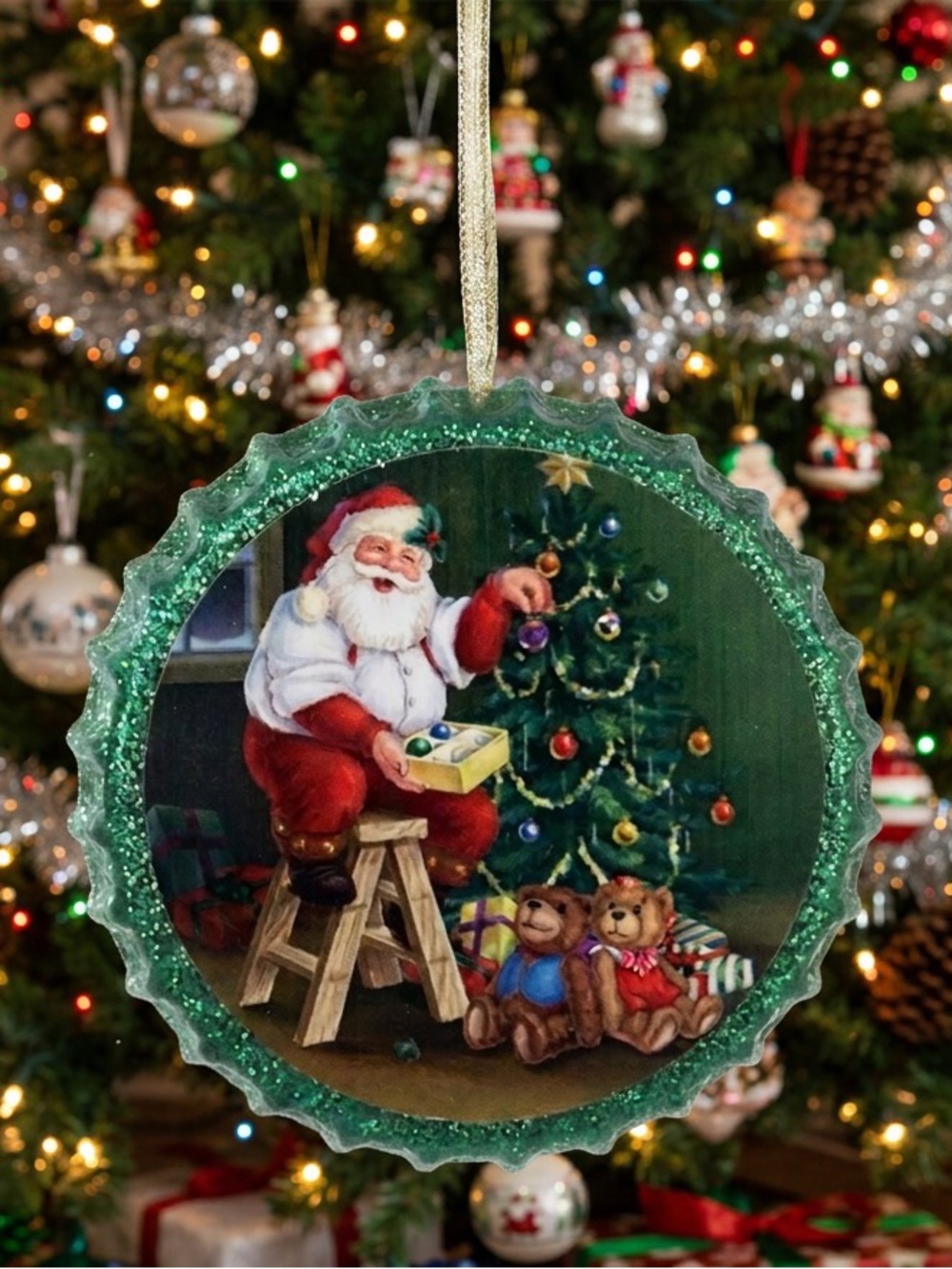 Festive Santa Christmas Tree Ornament - Coca-Cola bottle cap